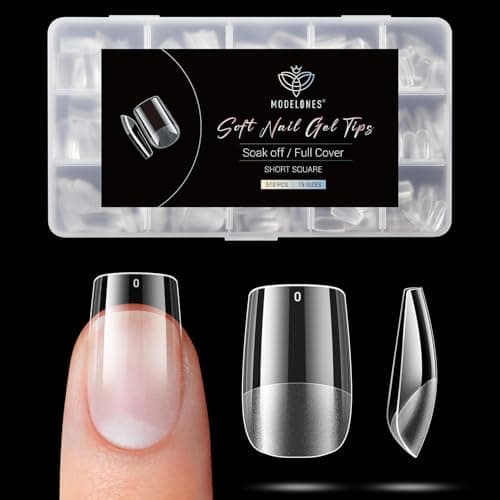 Image of Modelones Square Nail Tips -510Pcs Short Nail Tips for Gel Extensions Half Matte Full Cover Clear Acrylic Gel Kit False Press on Nails Manicure Salon DIY at Home 15 Sizes