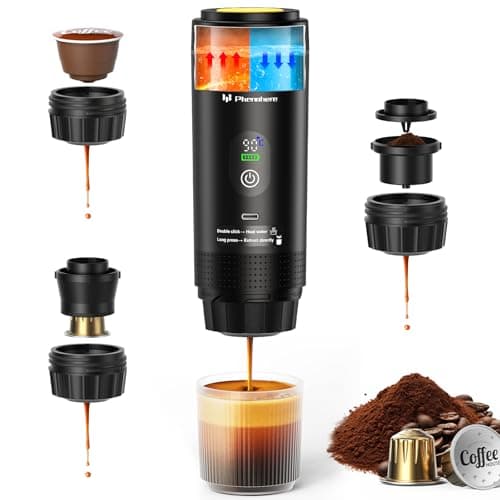 Image of 6-in-1 Portable Electric Espresso Machine–20Bar Self‑Heating camping coffee maker with 7500mA Battery,Display,compatible with Large/Small Capsules&Coffee Powder for Travel,Camping,Car&Office
