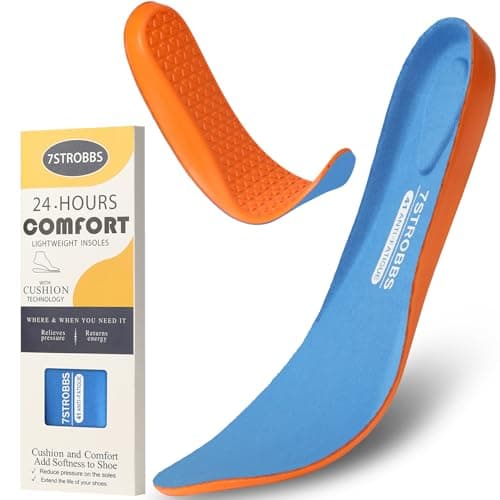 Image of 7STROBBS Insoles for Men, Comfort Gel Inner Soles, Cushion Shock Absorber Work Inserts,Non Slip Innersoles Replacement Insole for Walking Boots, Work Shoes, Hiking Boot, Trainers Blue UK 10