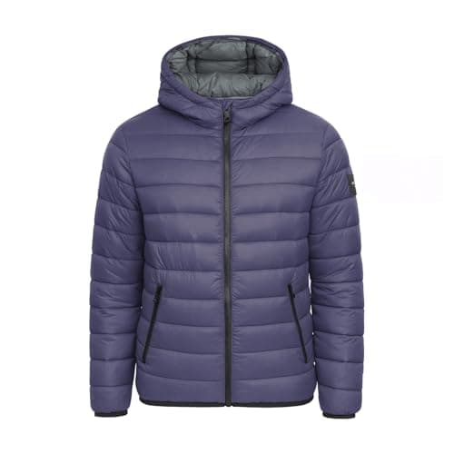 Image of Crosshatch Mens Shower Resistant Lightweight Hooded Padded Quilted Zip Pockets Winter and Summer Jacket Coat Navy L