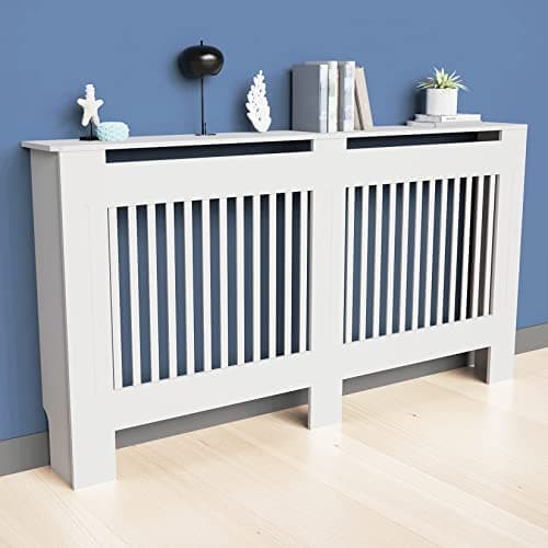 Image of High Radiator Cover Wood Cabinet: 92cm Height White Extra Large Heater Covers Internal Heights 90cm Vertical Slats Tall Radiator Shelf Thicken MDF Wooden Bedroom Hallway Cabinets