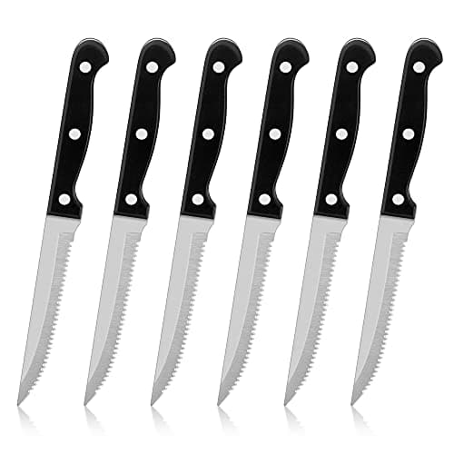 Image of Herogo Steak Knives Set of 6, Stainless Steel Serrated Sharp Dinner Kitchen Steak Knife with Ergonomic Handle, for Home/Restaurant, Dishwasher Safe