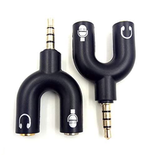 Image of 2 Pack Headset Splitter Adapter, Haokiang U Shape 3.5mm 4 Pole Male to 2 x 3 Pole Female Headphone Y Splitter for Audio Stereo Headphone and MIC