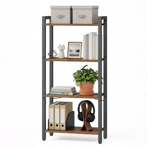 Image of VASAGLE 4-Tier Bookshelf, Bookcase, Shelving Unit, for Office, Study, Living Room, Bedroom, 24 x 40 x 107 cm, Industrial, Rustic Brown and Ink Black LLS099B01