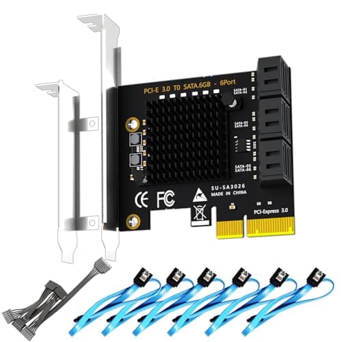 Image of GLOTRENDS SA3026-C 6-Port PCIe X4 SATA Expansion Card with SATA and Power Cables, Compatible with Windows,Linux,Mac OS,NAS
