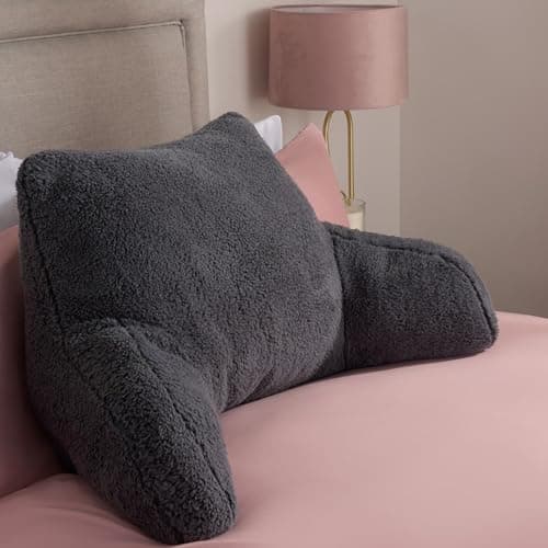 Image of OHS Teddy Reading Pillow with Arms Charcoal Grey, Cuddle Cushion for Adults Soft Cosy Supportive Teddy Pillow with Arms Snuggle Hug Pillows Relaxing at Home