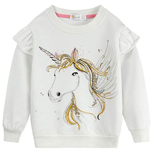 Image of DHASIUE Baby Girls Unicorn Sweatshirt Jumper T-Shirt Cute Long Sleeved Tops Casual Cotton Tee Shirts Kids Toddler Clothes Age 1-8 Years