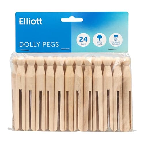 Image of Elliott Traditional Beechwood Dolly Pegs, Pack of 24 Clothes Pegs, Perfect for Indoor and Outdoor Use and will Hold Clothing Without Leaving Marks, Ideal for Crafting