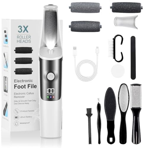 Image of PKBD Electric Foot File,Hard Skin Remover for Dead or Dry Skin,Rechargeable Electric Foot Remover Pedicure Kits,3 Speeds-Waterproof Ultra-Long Battery Life, Easy to Carry Foot Care Gift White