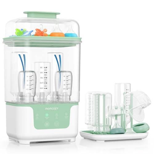 Image of Momcozy Bottle Sterilizer and Dryer, Modular Nesting Space Saving Design, 6 Bottles Capacity, 4 in 1 Compact Sterilizer for Baby Bottles, Breast Pump Parts & Newborn Essentials, Drying Rack Included