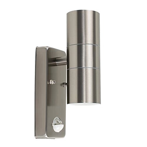 Image of MiniSun | Modern Stainless Steel Up/Down Security Wall Light with PIR Motion Sensor | Outdoor Wall Lights, Home Décor & Improvement Essential | Mains Wired