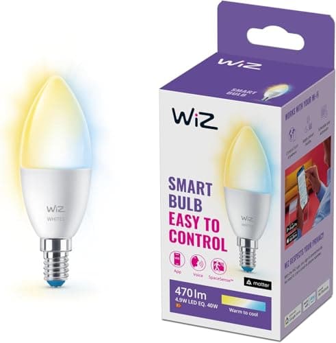 Image of WiZ Smart Candle Light Bulb, Tunable White, E14 Small Screw 40W, Smart LED Connected WiFi Works with Alexa, Google Assistant & HomeKit, App Control for Livingroom, Bedroom. Dimmable White