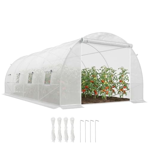 Image of Outsunny 6 x 3 x 2 m Polytunnel Greenhouse with Metal Frame, Zippered Door and 8 Windows, Walk in Polytunnel Tent for Garden and Backyard, White