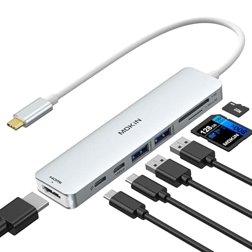 Image of MOKiN USB C Hub HDMI Adapter for MacBook Pro/Air, 7 IN 1 USB C Dongle Mac Adapter with HDMI, Type C Data Port,100W PD,SD/TF and 2 USB3.0 for Dell/Lenovo/Thinkpad(Silver)