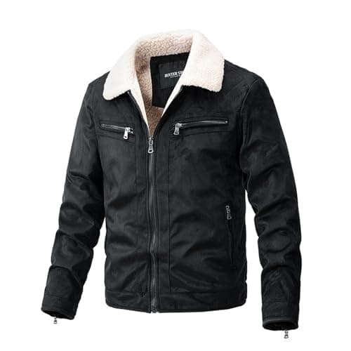 Image of Coffee Brown Clothes Men's Wax Jacket for UK Winter Fleece Lined Waterproof Windproof Parka with Lapel Collar and Pockets for Countryside Shooting, Hunting, and Walking Wax Jackets Men Uk Black L