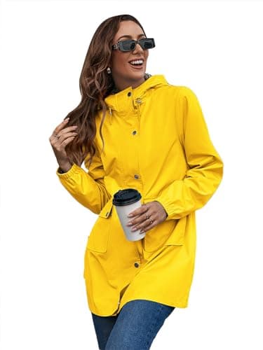 Image of SotRong Women Long Hooded Waterproof Jacket Lightweight Fold Away Yellow Rain Coat Breathable Softshell Windbreak Outdoor Trench Coats for Walking Camping Hiking XXL