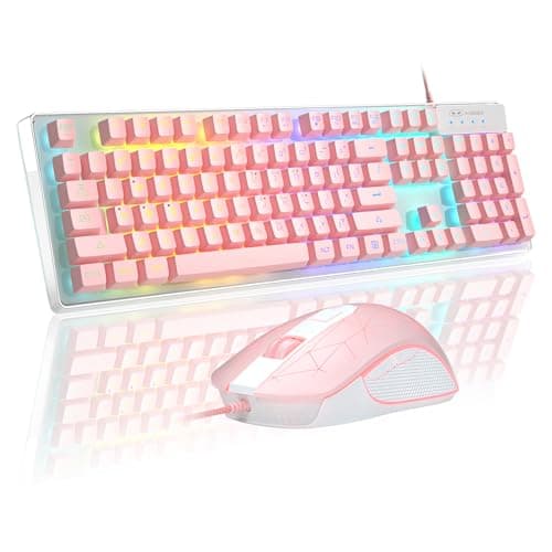 Image of Gaming Keyboard and Mouse Combo, MageGee K1 RGB LED Backlit Keyboards with 104 Key Computer Gaming Keyboard for PC/Laptop (Pink)