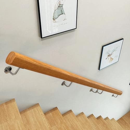 Image of GJZQDKX Stainless Steel Wall-Mounted il for Indoor/Outdoor Stairs - 4ft Wooden Banister Kit, Safe Support Railing for Steps, Durable Stair Safety Hand Rails