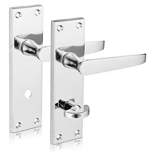Image of XFORT® Flat Bathroom Polished Chrome Door Handles, Elegant Door Handle Set for Wooden Doors, Classic Victorian Straight Design, Ideal for Internal Bathroom, Restroom and Toilet Doors [1 Pair]