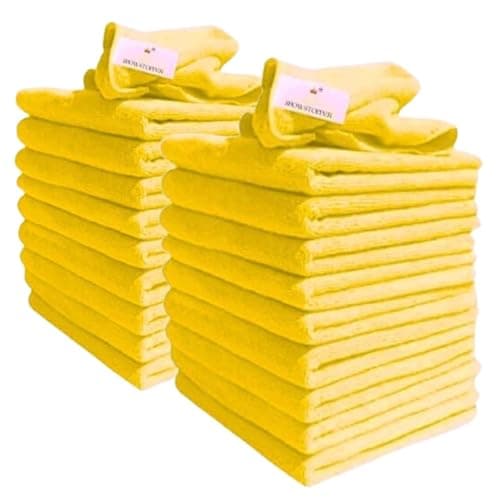 Image of DCS Microfibre Cleaning Cloth, Yellow, Pack of 20, Large Size: 40x40cm. Super Soft Premium Streak Free Washable Cloth Duster for Kitchen, Bathrooms, Surfaces, Mirrors, Car, Motorbike