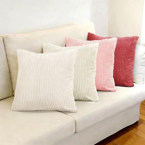 Image of Longing Home Cushion Cover 40 x 40 cm Set of 4 Pink Soft Cushion Covers Decorative Cushions Couch Cushion for Decorative Sofa Cushion Bedroom Living Room Balcony Children Striped Colour Gradient