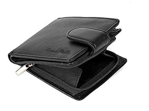 Image of Buono Pelle Wallets Mens Slim RFID Blocking Genuine Leather with Zip Coin Pocket, Banknote Compartments, Card Holders Pouch ID Window. Wallet for Men with Gift Box (Jet Black)