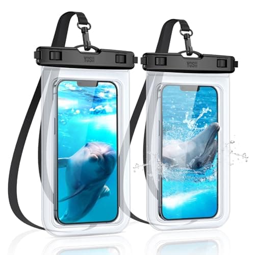 Image of YOSH Waterproof Phone Pouch 2 Pack, 7 inch IPX8 Waterproof Phone Case for Swimming Travel Beach Trip Snorkelling Kayaking, Underwater Case for iPhone 17 16 15 Pro Max Samsung S26 S25 S24 Ultra- Clear
