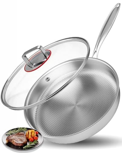 Image of Abijan Stainless Steel Frying Pan 28cm, Titanium Frying Pan with Lid, 5 Ply Stainless Steel Pan Induction, Non Toxic Frying Pan, PTFE & PFOA Free, Oven Safe, Suitable for All Hobs