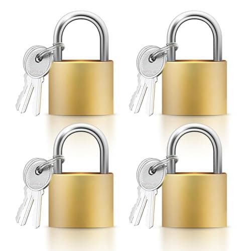 Image of Shackle Length 4 Pack Gold Padlocks, 32mm Wide Stainless Steel Small Locks with Keys for Toolbox