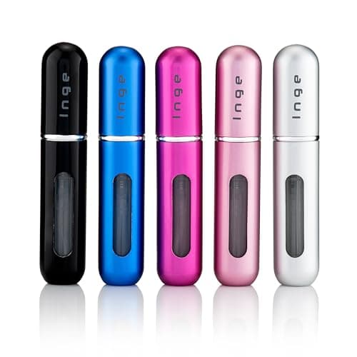 Image of Inge Perfume Atomiser Set 5PCS | Refillable Mini Perfume Travel Bottle & Atomiser Spray Bottles | 5ml Portable Fragrance/Aftershave Atomisers for Men & Women | Ideal Travel Accessories