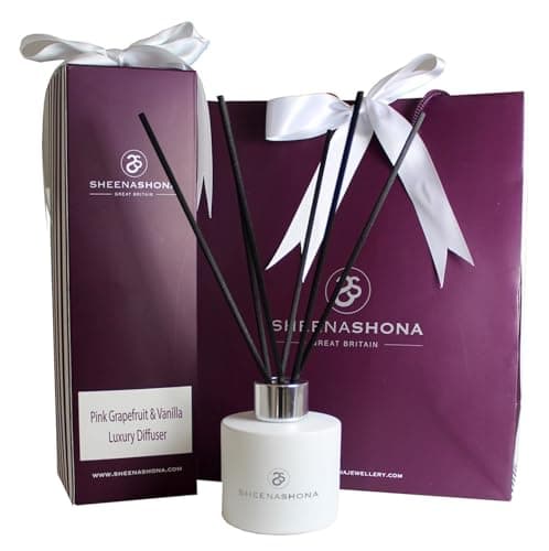 Image of Sheenashona Lemongrass & Ginger Luxury Signature Aroma Diffuser Gift Box, Handmade, Fruity Floral Scent, Glass White Matt, Silver Collar/Lid, 100ml