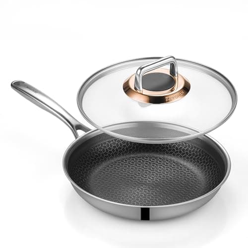 Image of ZEROPAN Frying Pan Nonstick with Lid, Non Stick Frying Pans 26cm Hybrid, Stay-Cool Handle, Dishwasher, PFAS PFOA & PTFE Free, Oven-Safe Up to 260°C, Compatible with for All Cooktops