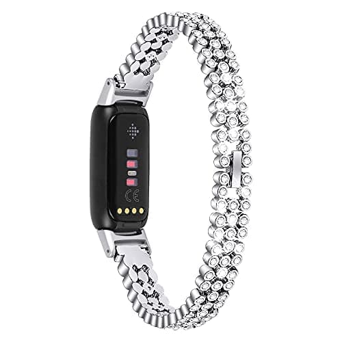 Image of Chofit Replacement Straps Compatible with Fitbit Luxe Strap, Metal Stainless Steel Wristband With Rhinestones Bling Bling Band for Luxe Activity Tracker (Silver)