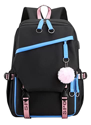Image of SellerFun Teenage girls' Backpack Middle School Students Bookbag Outdoor Daypack With USB charge Port (5# Blue, 19 Liters)