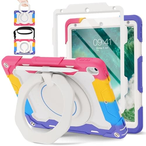 Image of ROISKIN for iPad Air 3rd Generation Case 2019: Heavy Duty Cover for iPad Pro 10.5 Case 2017 with Screen Protector, 360° Rotating Stand & Pencil Holder & Shoulder Strap, Shockproof Cover for Kids, Pink