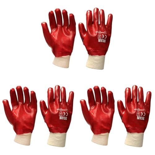 Image of Scan Pvc Knitwrist Glove, Red (Pack of 3)