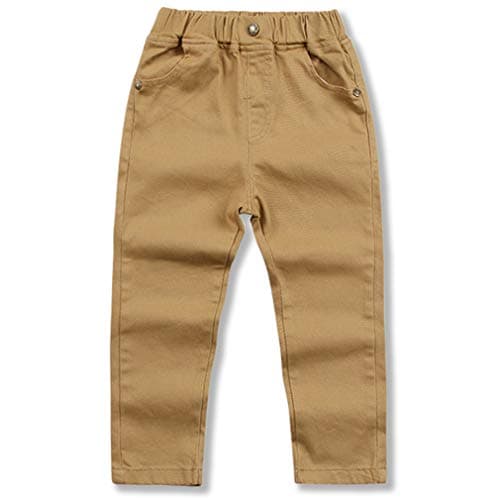 Image of BINIDUCKLING Boy's Uniform Pants Straight-fit Chino Pants Elastic Waistband Pull On School Trousers for Boys(Khaki,120/5T)