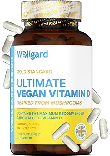 Image of Vegan Vitamin D3 High Strength 3000 IU Capsules by Wellgard, Maximum Strength Vitamin D Supplement, Made in UK