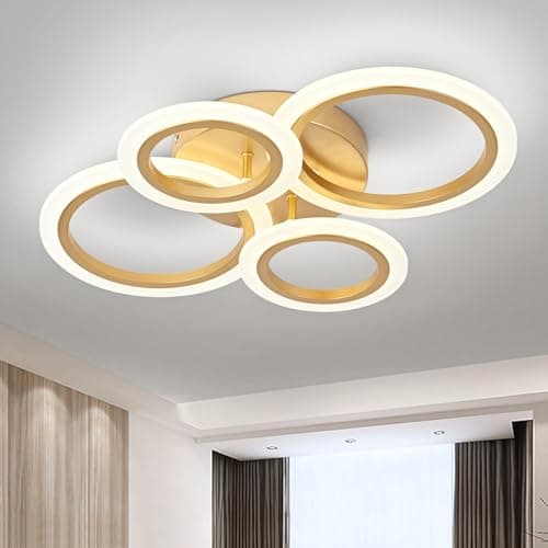 Image of TEMINBU Modern LED Ceiling Light, Gold 4 Rings Flush Mount Ceiling Light, 4000K Lighting Fixture Ceiling Lamp for Kitchen, Bedroom, Living Room, Laundry Room