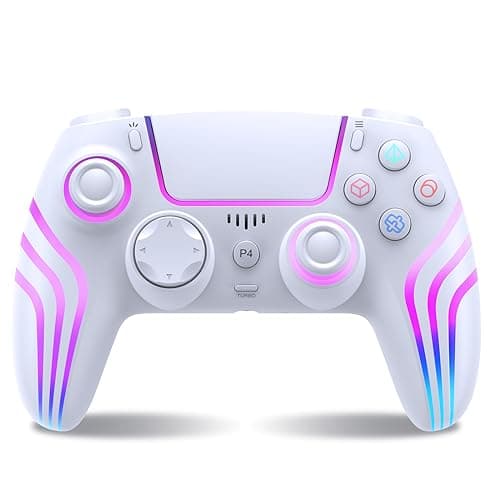 Image of SWCTIM Wireless Controller for PS4 with LED Lighting, Remote Controller Compatible with PS4/PS4 Slim/PS4 Pro/PC,with Vibration&Turbo,6-Axis Motion,3.5mm Headphone Jack,White