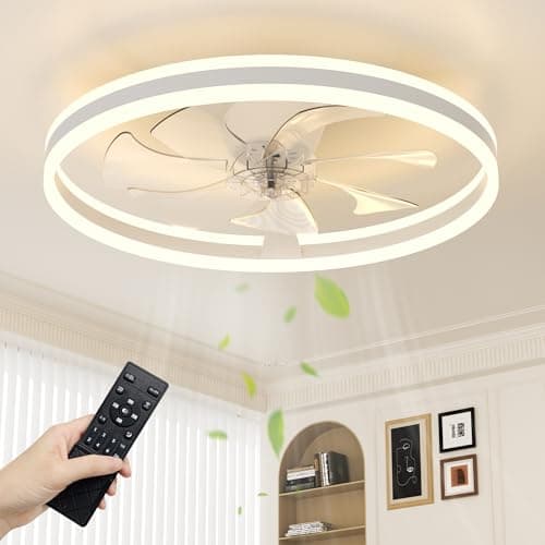 Image of NIORSUN Ceiling Fans with Lights and Remote, 60cm Modern Smart LED Ceiling Fan Light, 6 Speeds and 3000K-6500K Dimmable Quiet Fan Lights Ceiling for Bedroom Living Room Dining Room (White)