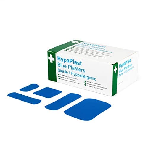 Image of Safety First Aid Group HypaPlast Blue Catering Plasters, Assorted (Pack of 100) Sterile Hypoallergenic