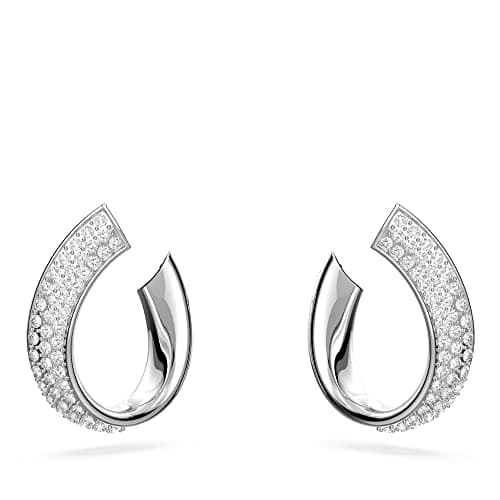 Image of Swarovski Ribbon Small Hoop Earrings, White Pavé Crystal in a Rhodium Plated Setting, from the Millenia Collection