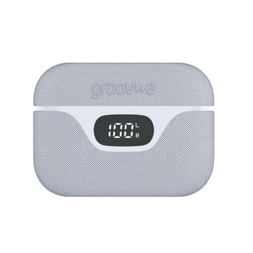 Image of groov e Flex Buds True Wireless Earbuds - White - with Active Noise Cancelling, Fabric Charging Case, Clear Calls, Touch Control, Supports Voice Assistants