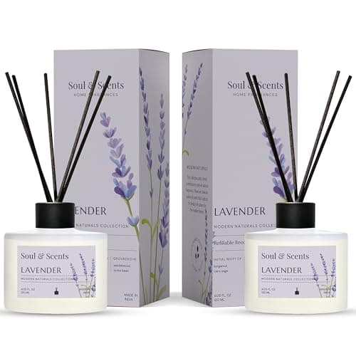 Image of Soul & Scents Lavender Reed Diffuser Set - 120ml with 6 Fiber Sticks Each | Stress Relief & Aromatherapy | Long-Lasting Scented Air Freshener for Home, Bedroom, Bathroom & Office | Pack of 2
