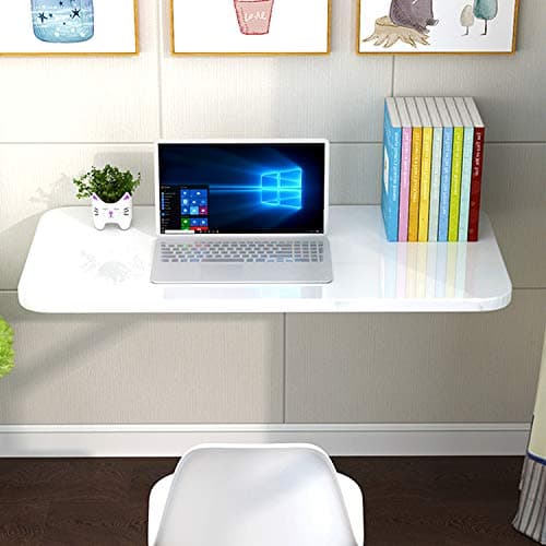 Image of aleawol Wall Mounted Table Folding Desk 60x40 cm Large Laptop Drop-Leaf Wall Work PC Computer Desk with Brackets for Space Saving Writing Dining (White)