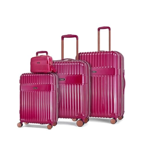 Image of Rock Selene Set of 4 Hard Shell Suitcases in Pink - Elegant Design, 360 Swivel-Wheels, Telescopic Handle, Metallic Finish, Copper Accents & TSA Combination Lock - Small, Medium, Large & Vanity