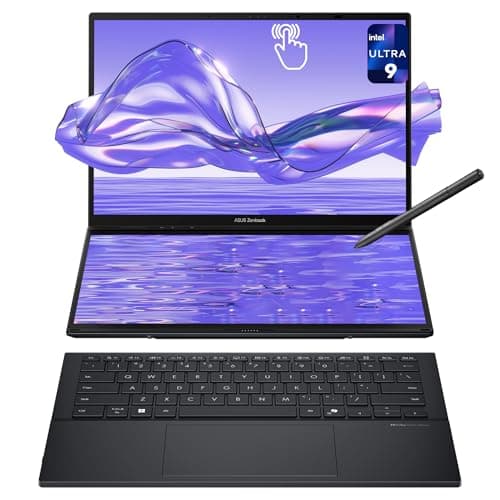Image of ASUS Zenbook Duo Dual Laptop, Intel Ultra 9-285H, 32 GB LPDDR5X RAM, 4 TB PCIe SSD, 14'' 3K (2880x1800) OLED Touchscreen, Intel Arc Graphics, Backlit Keyboard, W11 Home, Inkwell Gray