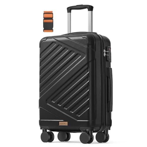 Image of SONGMICS 20 Inch Hard Shell Suitcase, ABS Travel Luggage with TSA Lock, 4 Double Spinner Wheels, Travel Case with Strap, Cabin Suitcase, Ink Black RLP001B101
