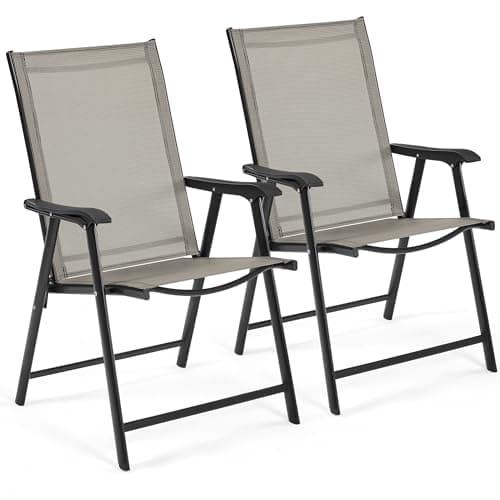 Image of Yaheetech Outdoor Folding Garden Chairs Set of 2 with High Back, Outdoor Patio Dining Chairs 2-Pack with Steel Frame for Garden, Lawn, Yard, Beach, Brown